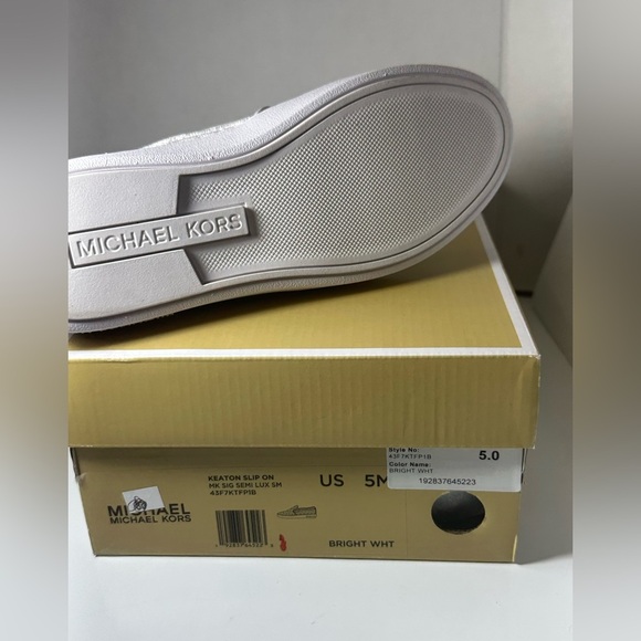 MICHAEL Michael Kors Keaton Slip-On (White Mini MK Logo Coated Canvas/Nappa) - Picture 9 of 16
